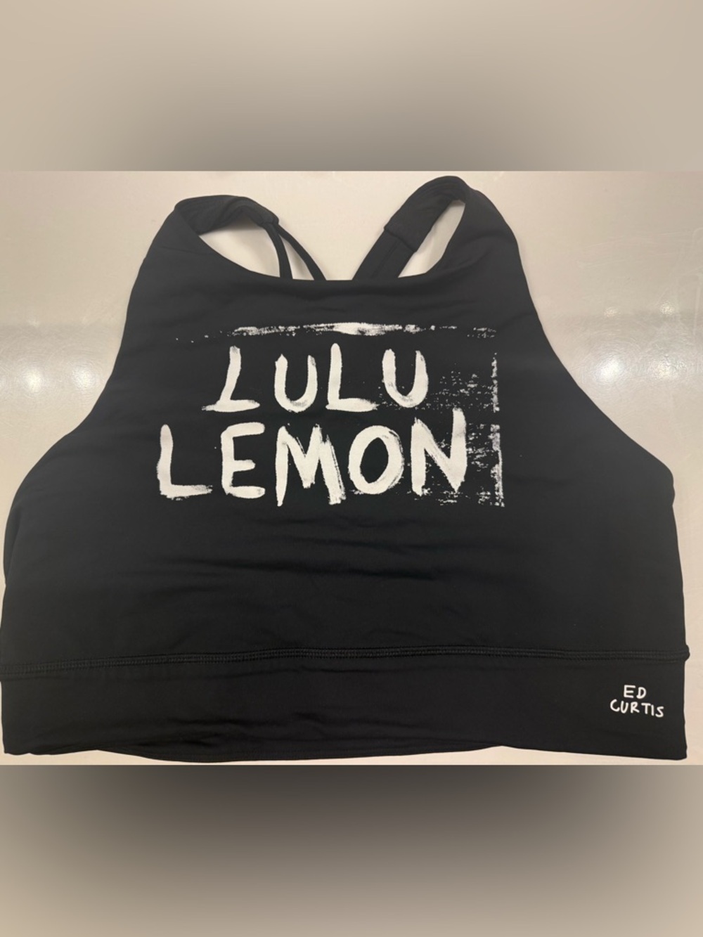 Lululemon Energy High Neck Longline Bra Ed Curtis Logo Black Size 12